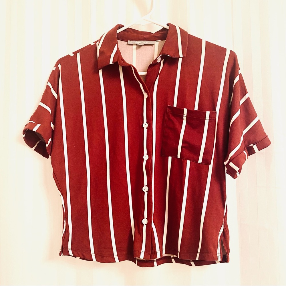 Collared striped white top size S